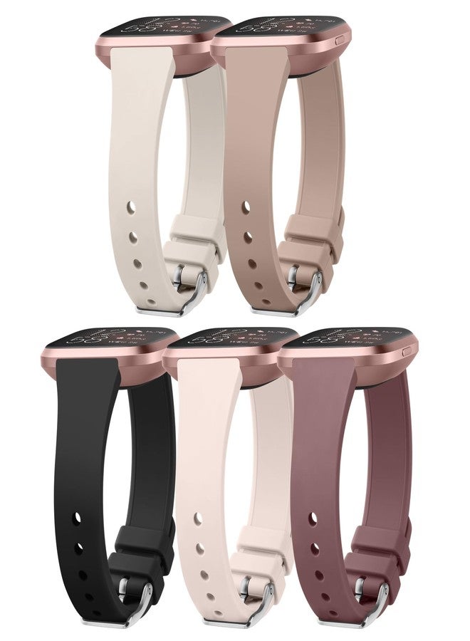 Tobfit Slim Bands for Fitbit Versa 2 Bands Women Men, Soft Silicone Waterproof Watch Strap Wristband Replacement for Fitbit Versa/Lite/SE Smartwatch, 5 Pack, Small - Image 1