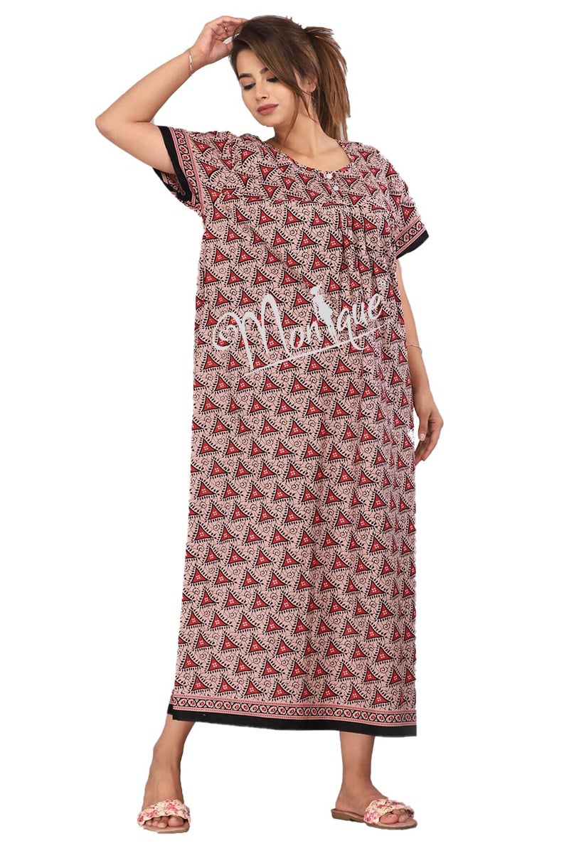 Monique Brand Cotton Nighty for Women — Floral Printed Stylish Night Gown, Comfortable Sleepwear Long Nightwear, Maxi- Free Size (Size - M to XXL-44) - Image 3