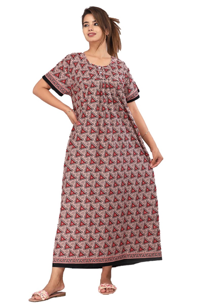 Monique Brand Cotton Nighty for Women — Floral Printed Stylish Night Gown, Comfortable Sleepwear Long Nightwear, Maxi- Free Size (Size - M to XXL-44) - Image 1