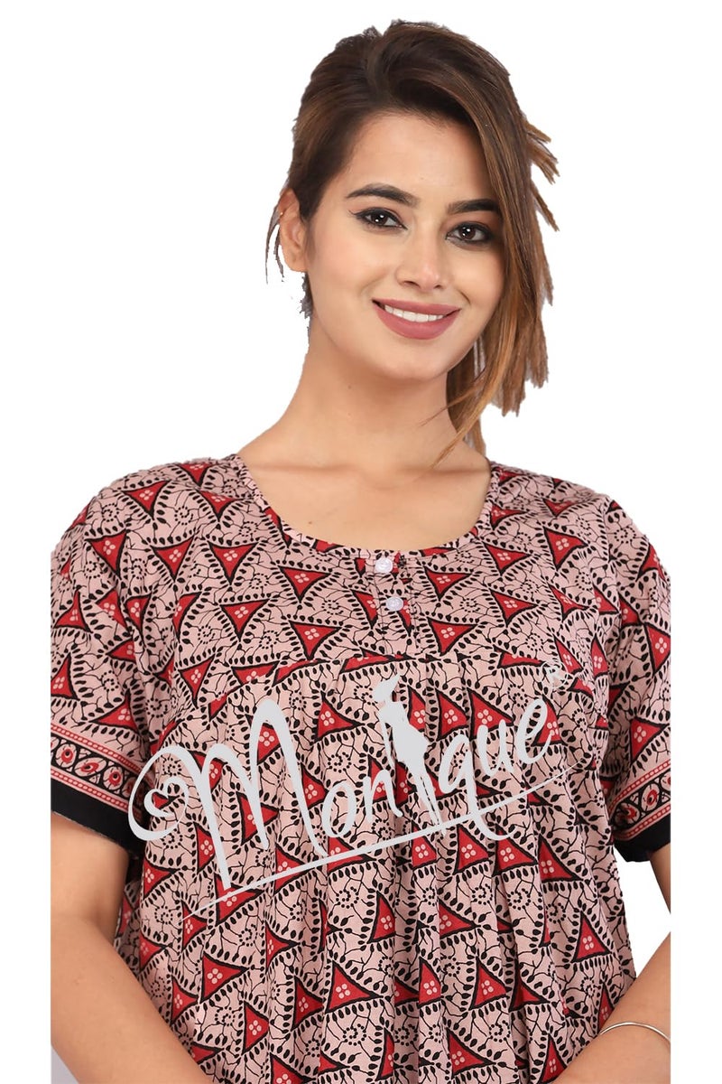 Monique Brand Cotton Nighty for Women — Floral Printed Stylish Night Gown, Comfortable Sleepwear Long Nightwear, Maxi- Free Size (Size - M to XXL-44) - Image 2