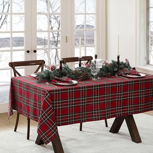 Elrene Home Fashions Stowe Tartan Holiday Plaid ChristmasWinter Cotton Rectangle Tablecloth 60X120 Red - Image 3