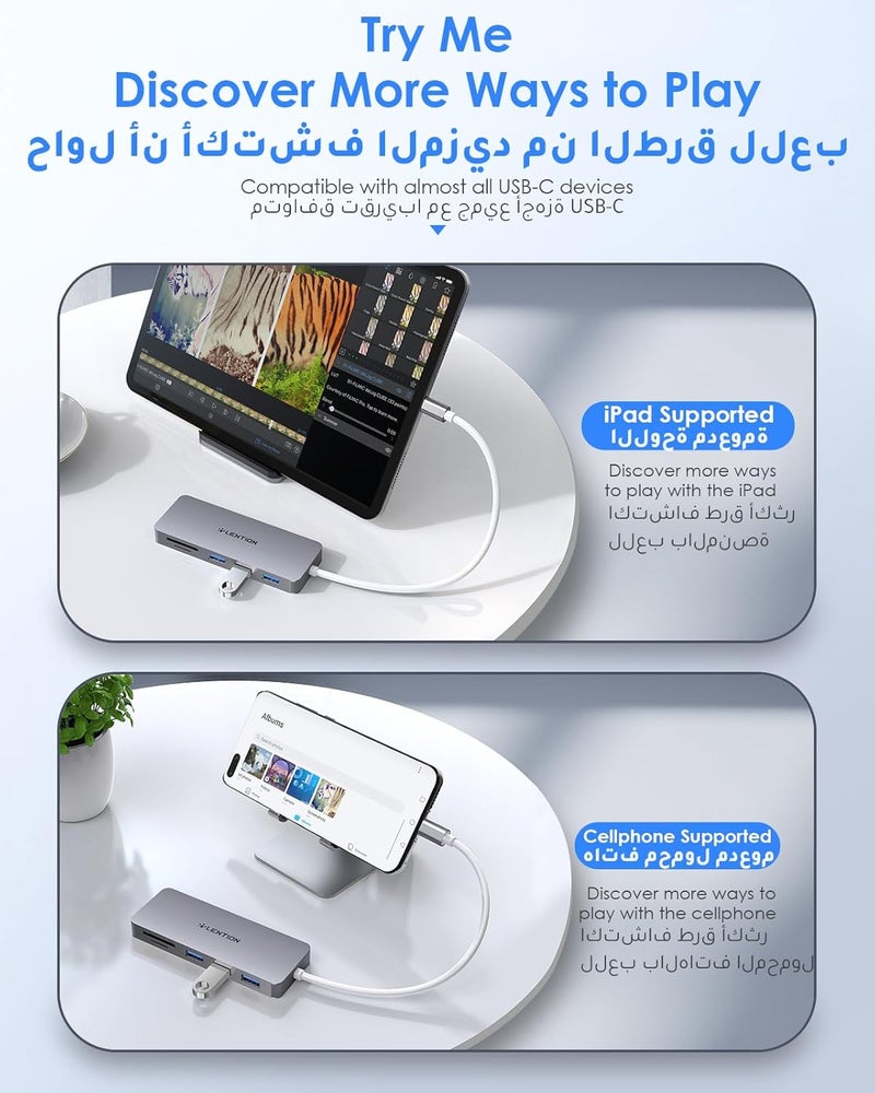 لينشن محور USB-C من LENTION مع 3 منافذ USB 3.0 وقارئ بطاقات SD/Micro SD متوافق مع MacBook Pro 2025-2016، وMac Air الجديد/iPad Pro/Surface، والمزيد، محول Type C معتمد ومستقر (CB-C15، رمادي فضائي) - Image 5