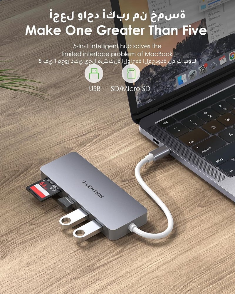 لينشن محور USB-C من LENTION مع 3 منافذ USB 3.0 وقارئ بطاقات SD/Micro SD متوافق مع MacBook Pro 2025-2016، وMac Air الجديد/iPad Pro/Surface، والمزيد، محول Type C معتمد ومستقر (CB-C15، رمادي فضائي) - Image 3