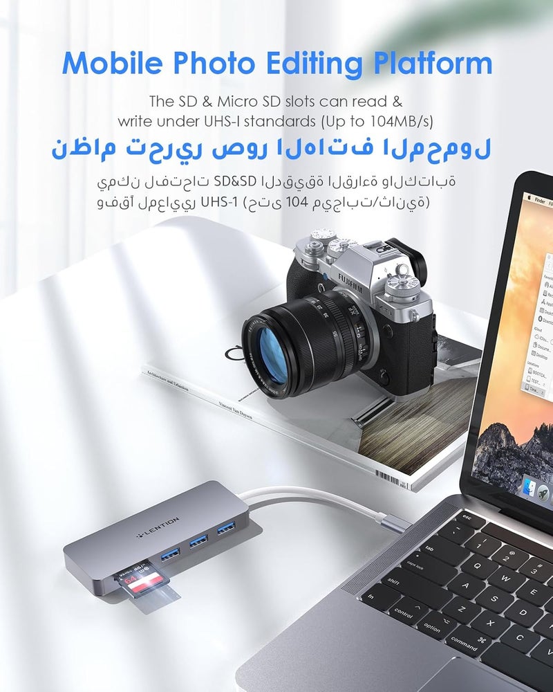 لينشن محور USB-C من LENTION مع 3 منافذ USB 3.0 وقارئ بطاقات SD/Micro SD متوافق مع MacBook Pro 2025-2016، وMac Air الجديد/iPad Pro/Surface، والمزيد، محول Type C معتمد ومستقر (CB-C15، رمادي فضائي) - Image 2