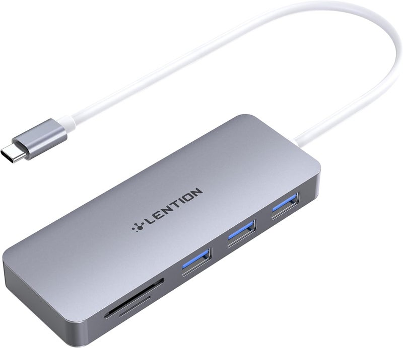 لينشن محور USB-C من LENTION مع 3 منافذ USB 3.0 وقارئ بطاقات SD/Micro SD متوافق مع MacBook Pro 2025-2016، وMac Air الجديد/iPad Pro/Surface، والمزيد، محول Type C معتمد ومستقر (CB-C15، رمادي فضائي) - Image 1