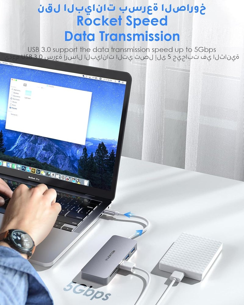 لينشن محور USB-C من LENTION مع 3 منافذ USB 3.0 وقارئ بطاقات SD/Micro SD متوافق مع MacBook Pro 2025-2016، وMac Air الجديد/iPad Pro/Surface، والمزيد، محول Type C معتمد ومستقر (CB-C15، رمادي فضائي) - Image 4