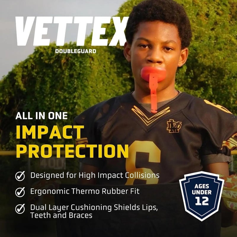 Markwort Vettex Doubleguard Mouthguard for Football, Lacrosse, Braces - Breathable Mouth Guard with Lip Protection and Strap - Youth, Dark Green - Image 2