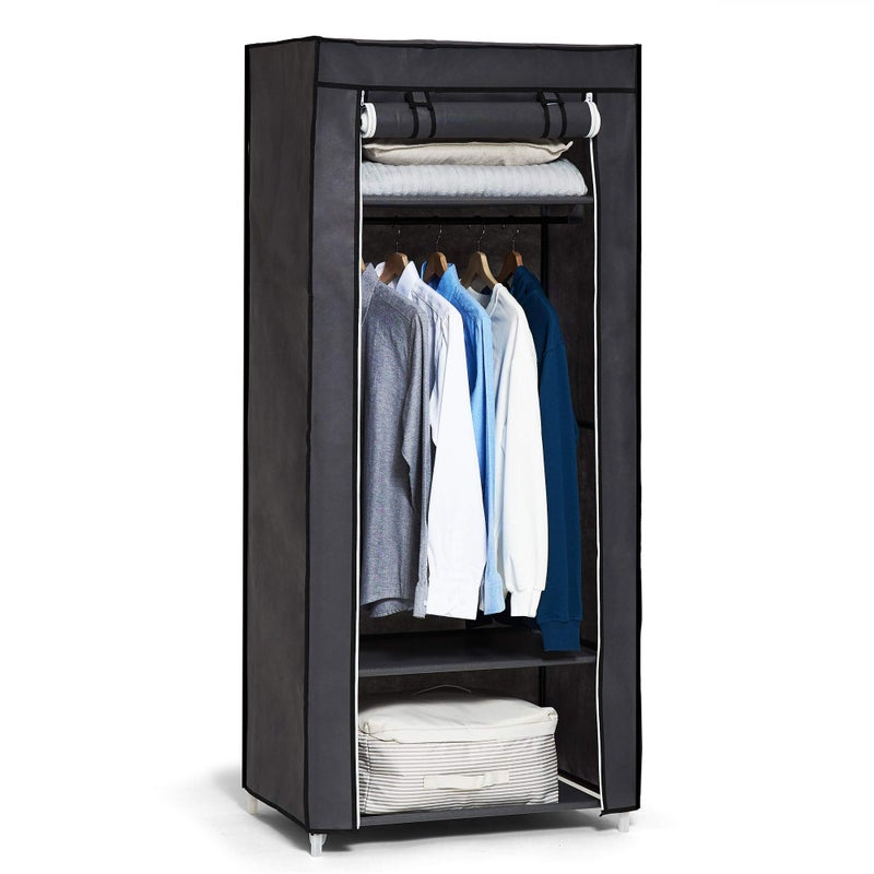 Hododou خزانة قماشية فردية هودودو خزانة محمولة خزانة قماشية لغرفة النوم خزانة قابلة للطي مع قضيب تعليق ورفوف للملابس والحقائب والألعاب والأحذية 160 x 59 x 43 سم رمادي