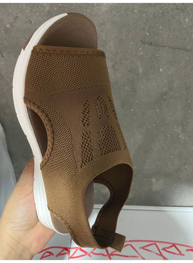 New Style Sandals For Women, Autumn And Summer Models, Mesh Thick-soled Slip-on Fish-mouth Fly-knit Casual Sports Large Size Sandals For Women