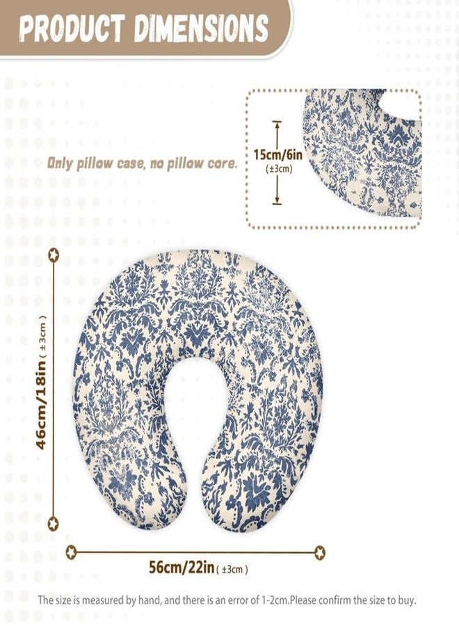 Daulesho Blue Damask Floral Stretchy Nursing Pillow Covers Blue White Porcelain Floral Soft Snug Fits On Infant Nursing Pillow, Chinoiserie Pattern Newborn Feeding Pillow Case - Image 4