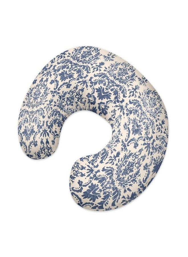 Daulesho Blue Damask Floral Stretchy Nursing Pillow Covers Blue White Porcelain Floral Soft Snug Fits On Infant Nursing Pillow, Chinoiserie Pattern Newborn Feeding Pillow Case - Image 2
