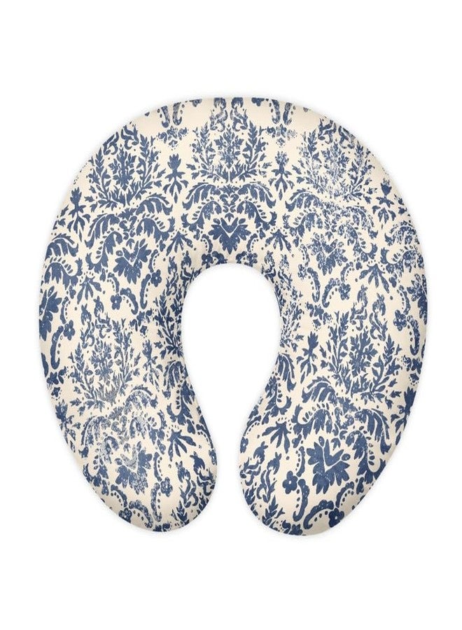Daulesho Blue Damask Floral Stretchy Nursing Pillow Covers Blue White Porcelain Floral Soft Snug Fits On Infant Nursing Pillow, Chinoiserie Pattern Newborn Feeding Pillow Case - Image 1