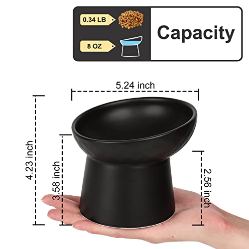 YauYik Raised Cat Bowl Black, Elevated Cat Food Bowls with Tilted Angle, Stress Free, Anti Vomiting, Ceramic Water Bowl for Cats Small Dogs Feeding Dish, 8 Ounces - Image 2