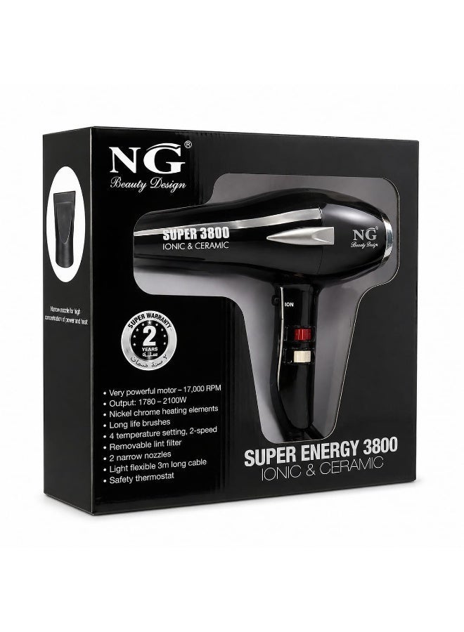 NG Beauty Design Super Energy 3800 Hair Dryer - Ionic & Ceramic Technology - Image 1