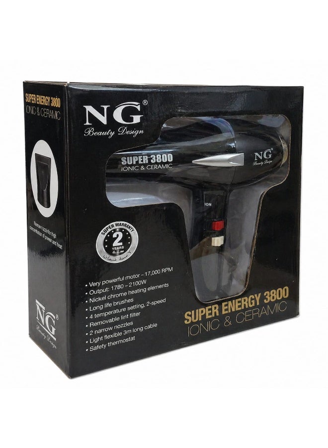 NG Beauty Design Super Energy 3800 Hair Dryer - Ionic & Ceramic Technology - Image 2