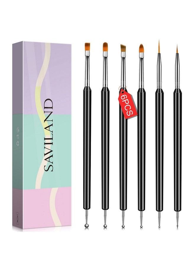 Saviland Nail Art Brushes Set 6Pcs Doubleend Nail Art Brushes Kit Professional Nail Art Tools Kit With Painting Dotting Line Pen For Gel Polish Nail Design Nail Carving French Nails  - Image 2