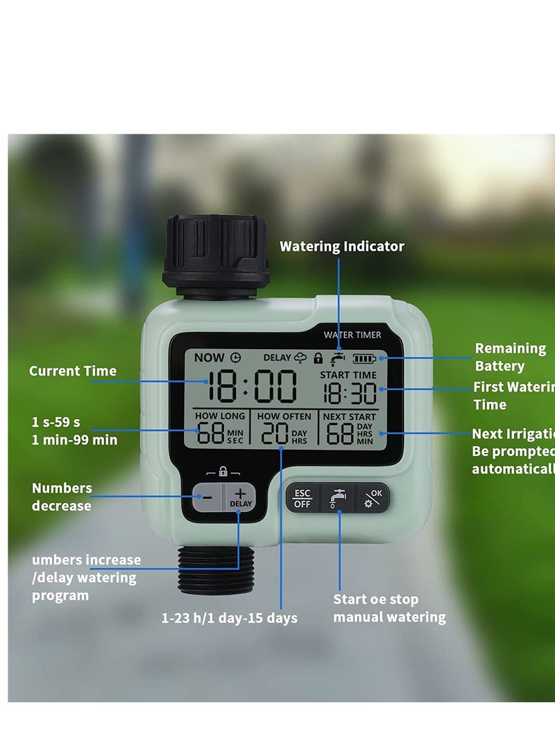 SYOSI Water Timer Garden Lawn Tap Sprinkler Timer Irrigation System Controller/Child Lock ModeAuto&Manual ModeRain DelayIPX5 Waterproof  - Image 2