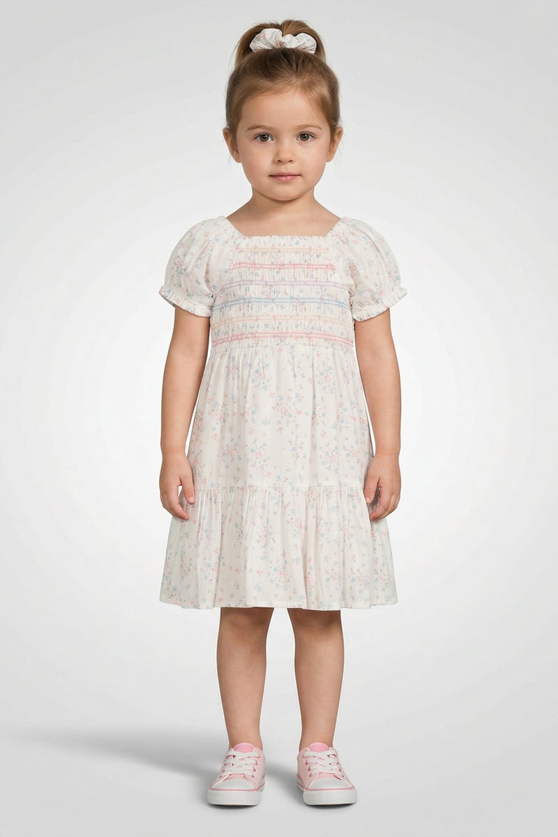 Willow & Whistle Toddlers Girl 2Pcs Floral Smocking Dress And Headband Set, Multicolor - Image 1