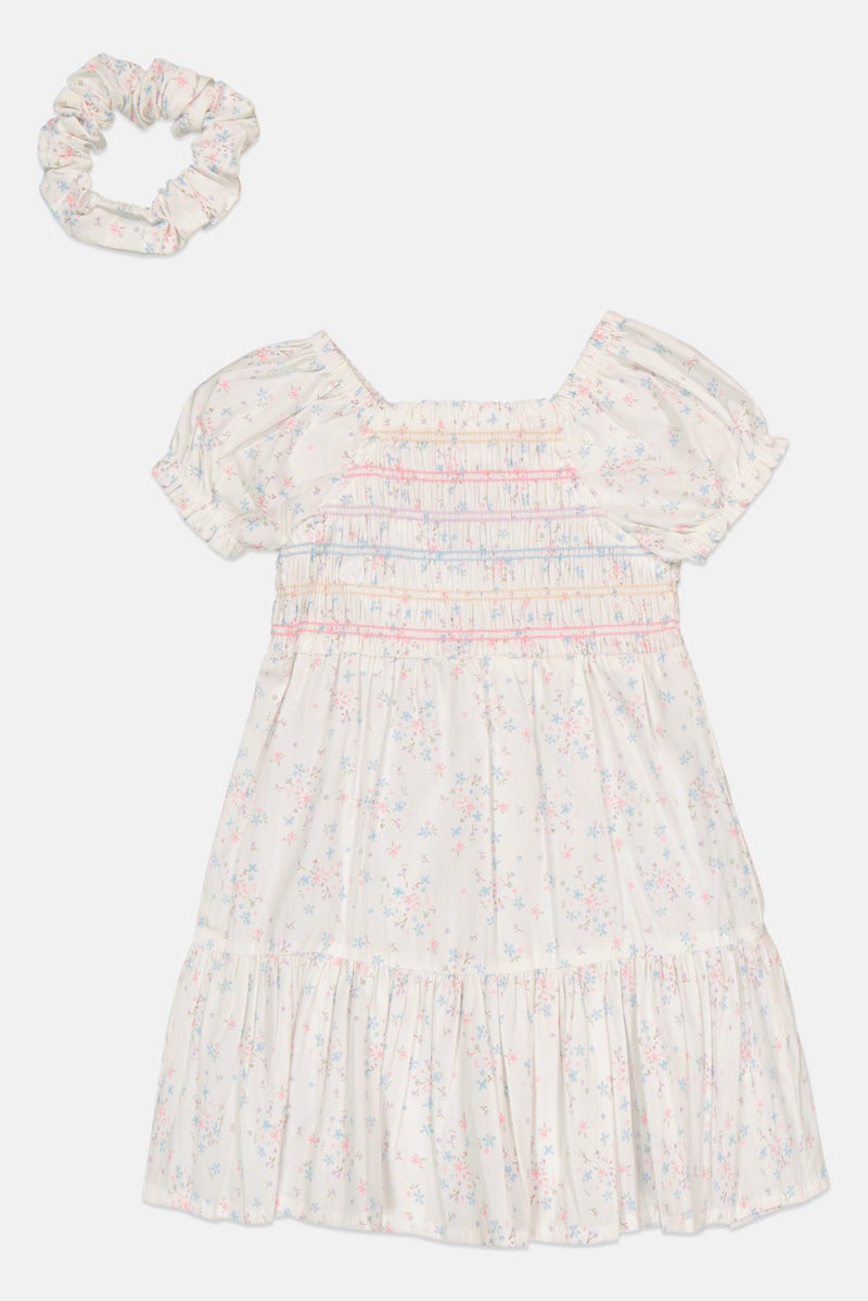 Willow & Whistle Toddlers Girl 2Pcs Floral Smocking Dress And Headband Set, Multicolor - Image 2