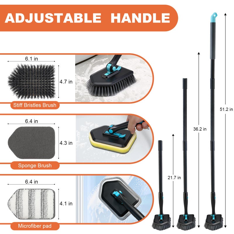 MOSEN Long Handled Scrub Brush for Shower,3-in-1 Cleaning Brushes with 3 Different Function Cleaning Heads Brush for Shower Cleaning Bathroom Kitchen Walls Tub Tile (Black) - Image 3