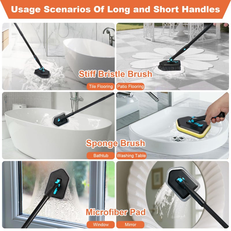 MOSEN Long Handled Scrub Brush for Shower,3-in-1 Cleaning Brushes with 3 Different Function Cleaning Heads Brush for Shower Cleaning Bathroom Kitchen Walls Tub Tile (Black) - Image 4