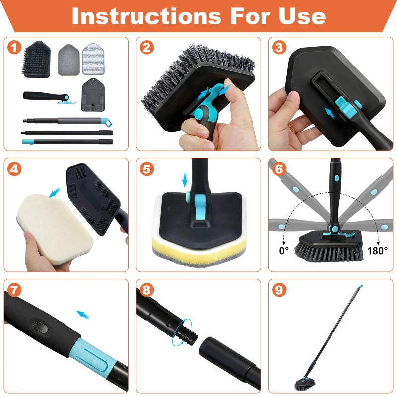 MOSEN Long Handled Scrub Brush for Shower,3-in-1 Cleaning Brushes with 3 Different Function Cleaning Heads Brush for Shower Cleaning Bathroom Kitchen Walls Tub Tile (Black) - Image 5