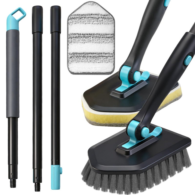 MOSEN Long Handled Scrub Brush for Shower,3-in-1 Cleaning Brushes with 3 Different Function Cleaning Heads Brush for Shower Cleaning Bathroom Kitchen Walls Tub Tile (Black) - Image 1
