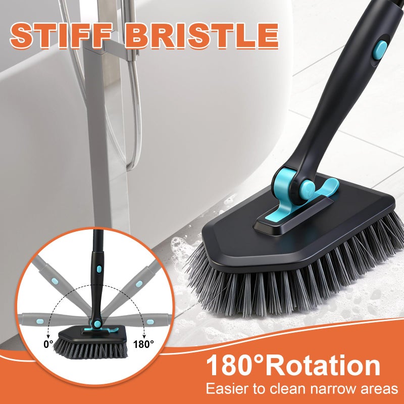 MOSEN Long Handled Scrub Brush for Shower,3-in-1 Cleaning Brushes with 3 Different Function Cleaning Heads Brush for Shower Cleaning Bathroom Kitchen Walls Tub Tile (Black) - Image 2