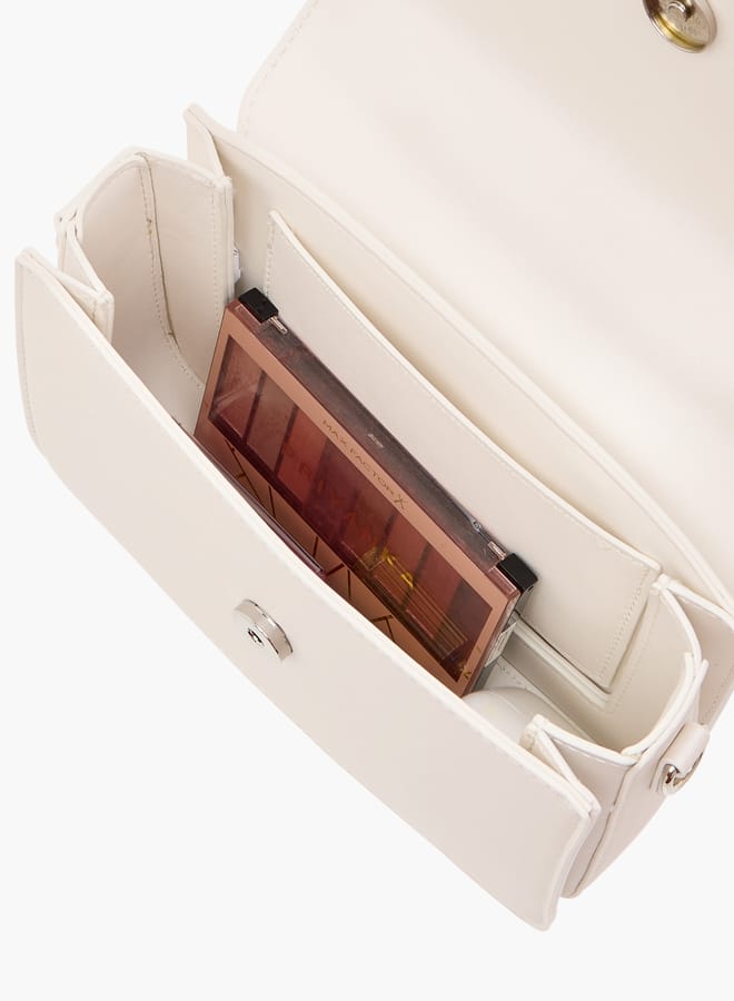 Women Solid Satchel Bag with Detachable Strap and Magnetic Closure