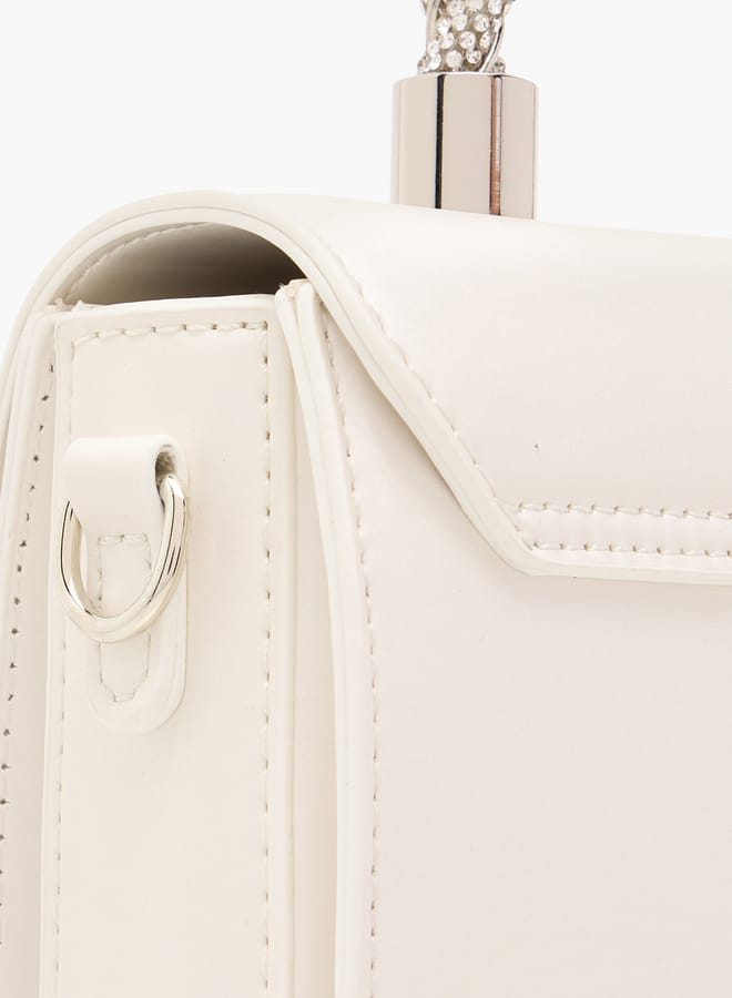 Women Solid Satchel Bag with Detachable Strap and Magnetic Closure