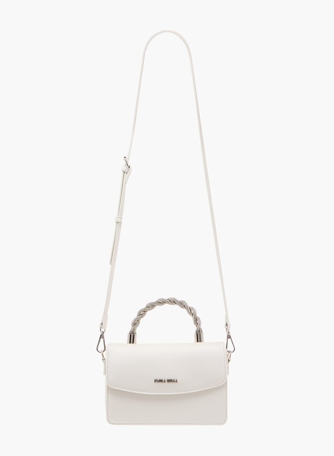 Women Solid Satchel Bag with Detachable Strap and Magnetic Closure
