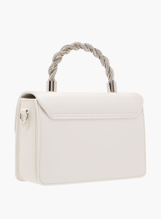 Women Solid Satchel Bag with Detachable Strap and Magnetic Closure