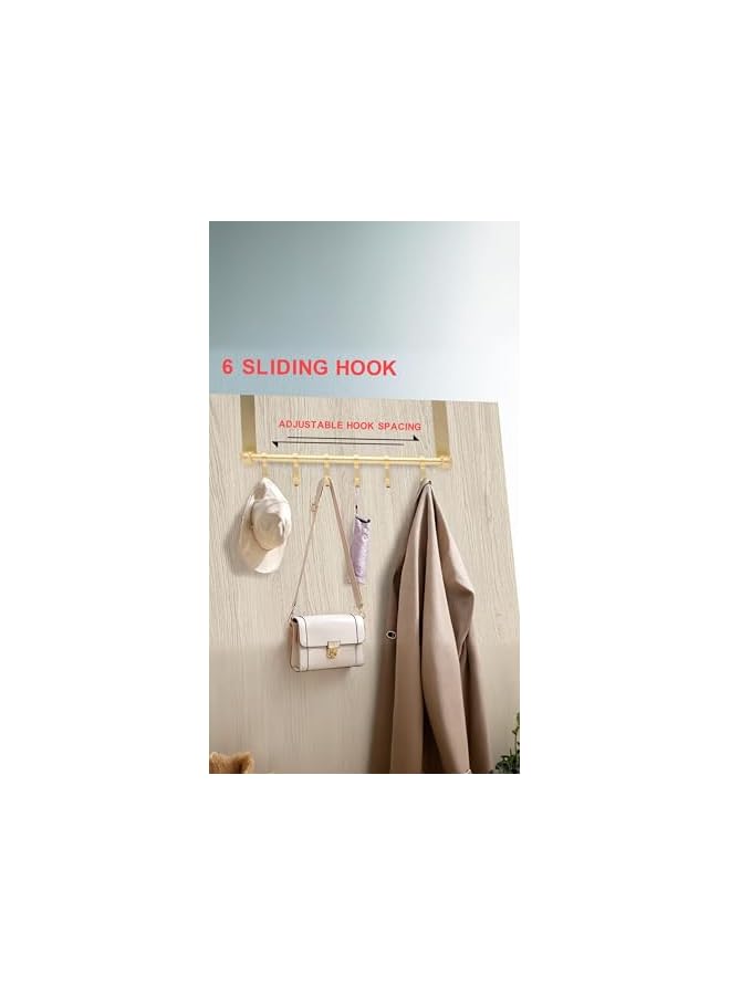The Bros خطافات ذهبية فوق الباب - شماعة معطف متحركة بـ 6 خطافات للمنشفة، الرداء، القبعة، الحقيبة - منظم باب من الألمنيوم ثقيل الوزن، حل تخزين للحمام - Image 4