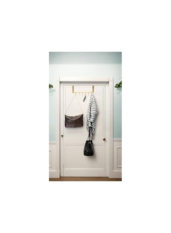 The Bros خطافات ذهبية فوق الباب - شماعة معطف متحركة بـ 6 خطافات للمنشفة، الرداء، القبعة، الحقيبة - منظم باب من الألمنيوم ثقيل الوزن، حل تخزين للحمام - Image 2