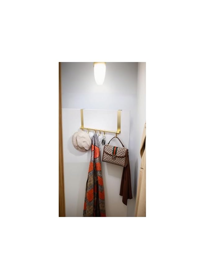 The Bros خطافات ذهبية فوق الباب - شماعة معطف متحركة بـ 6 خطافات للمنشفة، الرداء، القبعة، الحقيبة - منظم باب من الألمنيوم ثقيل الوزن، حل تخزين للحمام - Image 3