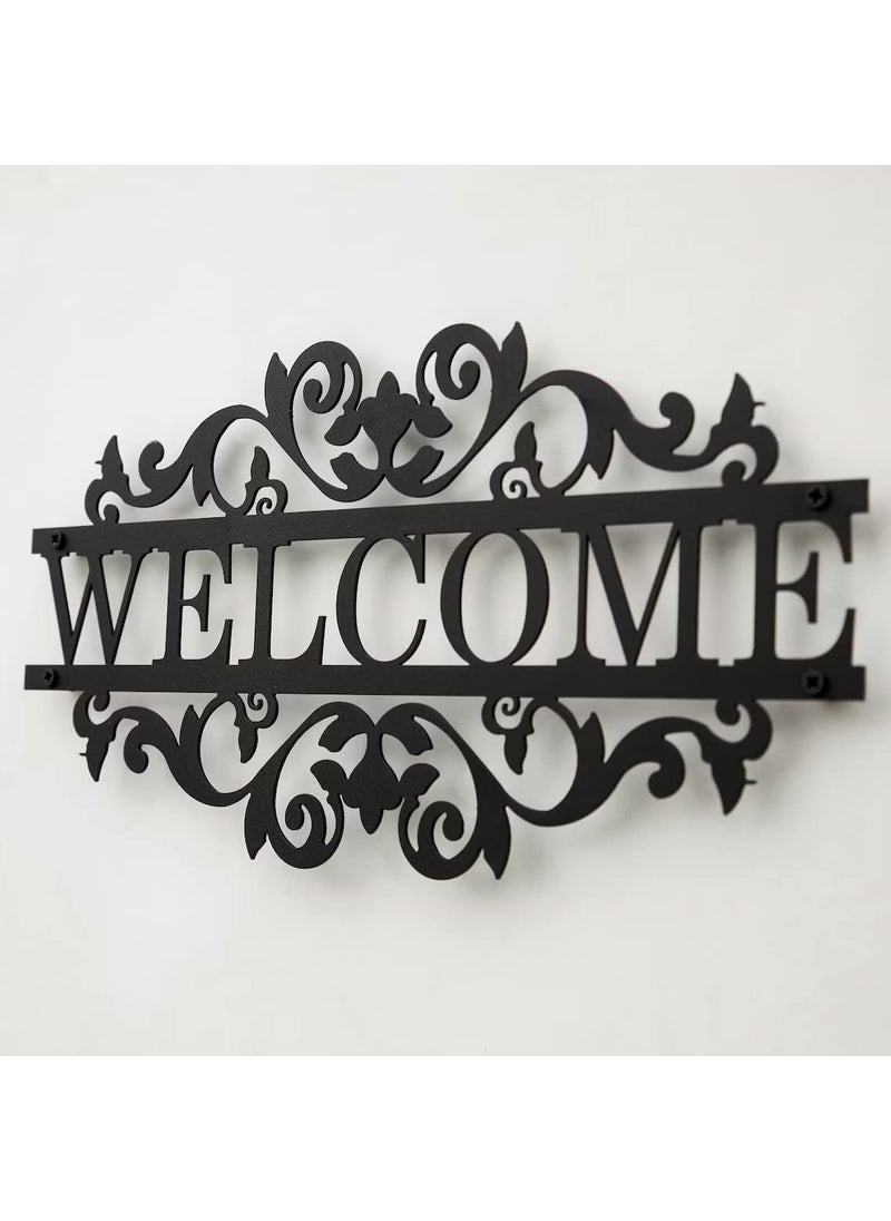 Trademubarak Welcome Sign Metal Decor Front Porch Decor Porch Signs Metal Signs Metal House Sign Address Sign House Number Plaque 35x20cm14x8in 35x20cm14x8in Matte Black  - Image 1