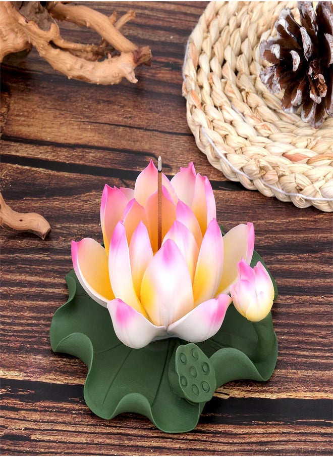 Excefore Lotus Ceramic Incense Burner, Classical Incense Sticks Holder, Artificial Lotus Incense Stick Burner for Yoga Meditation and Home Decor  - Image 3