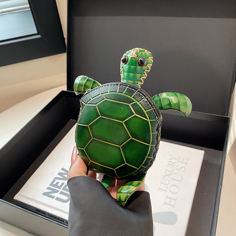 Handmade Vegetable-Tanned Leather, Simple, Fashionable and Cute Hand-Held Oblique Hanging Women''s Bag, Cartoon First-Layer Cowhide Turtle Coin Purse - Image 1