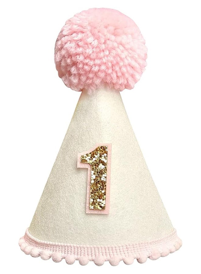 1st Birthday Hat for Baby Girls Boys, Boho First Birthday Hat, Handmade One Birthday Crown Conical Cap Decorations - Image 1