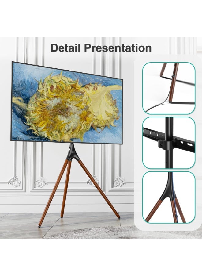ACPLAY Easel Tripod TV Stand for 45–65 Inch Screens, Swivel Floor TV Mount with Walnut Wood Legs, Height Adjustable Art Display, Holds up to 88 lbs for Home, Studio, Office  - Image 5