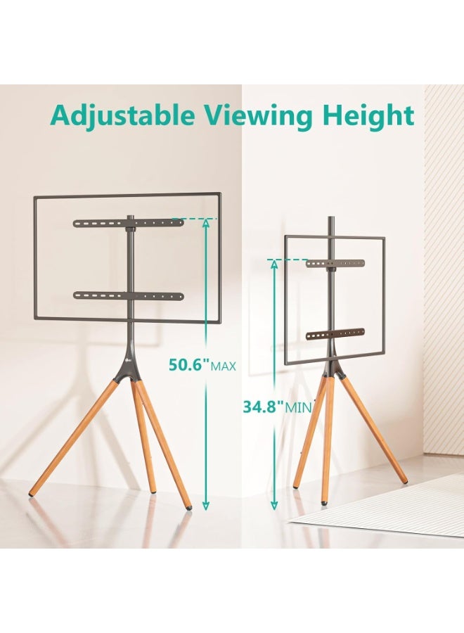 ACPLAY Easel Tripod TV Stand for 45–65 Inch Screens, Swivel Floor TV Mount with Walnut Wood Legs, Height Adjustable Art Display, Holds up to 88 lbs for Home, Studio, Office  - Image 4