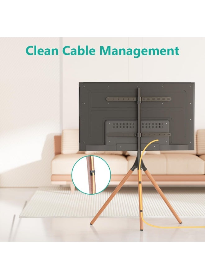 ACPLAY Easel Tripod TV Stand for 45–65 Inch Screens, Swivel Floor TV Mount with Walnut Wood Legs, Height Adjustable Art Display, Holds up to 88 lbs for Home, Studio, Office - Image 3