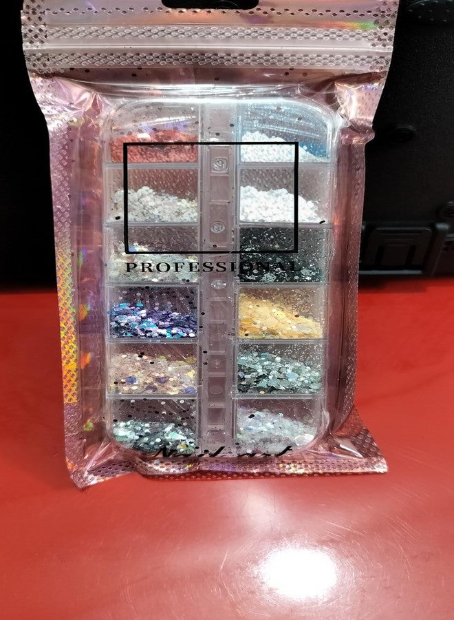 Alku Professional Nail Art Glitter Set, Multi-Color Holographic Sequins, 12 Compartments - Image 2