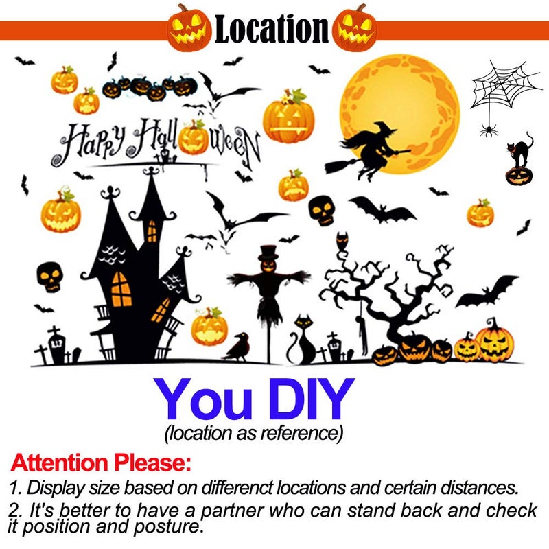 LOZACHE Happy Halloween Removable Wall Stickers Window Art Decoration Vinyl Witch Bats Pumpkin Decals for Home Decor Indoor Outdoor - Image 4