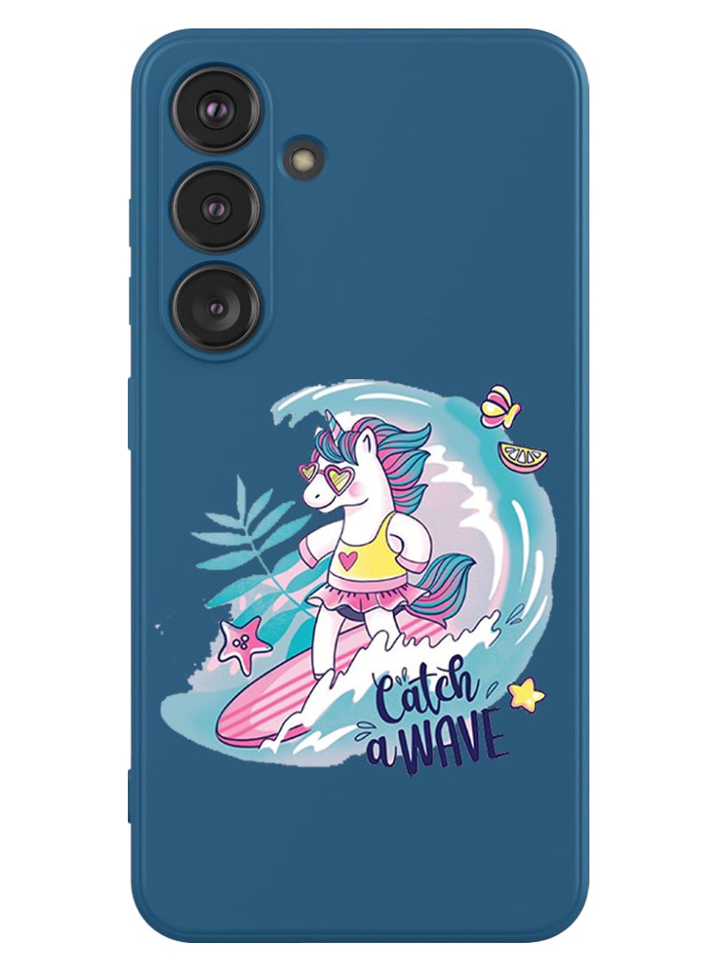 Theodor Protective Slim Fit Case Liquid Silicone Cover with Full Body Protection Anti-Scratch Shockproof Case For Samsung Galaxy S24 (Blue) - Catch a wave - Image 1