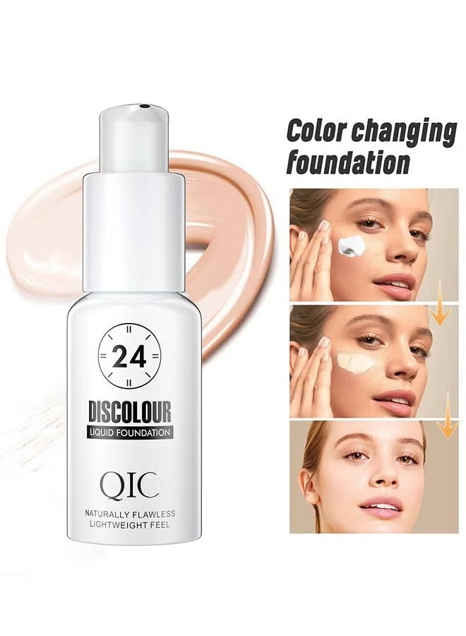 QIC discolour liquid foundaton Color Changing Liquid Foundation,24H Naturally Flawless Lightweight Feel, for Different Skin Tone, Foundation Makeup Base Nude Face Liquid Full Coverage Concealer 30G - Image 1