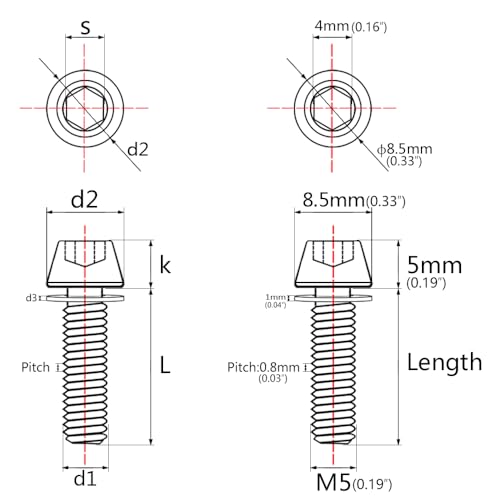 Wanyifa Titanium Ti Allen Hex M5x16 18mm Tapered Head Bolt with Washer Screw for Bicycle Stem Parts Pack of 6 (Blue, M5x18mm) - Image 2