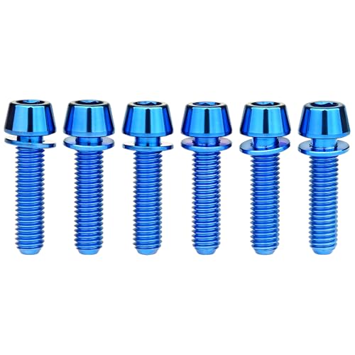 Wanyifa Titanium Ti Allen Hex M5x16 18mm Tapered Head Bolt with Washer Screw for Bicycle Stem Parts Pack of 6 (Blue, M5x18mm) - Image 3