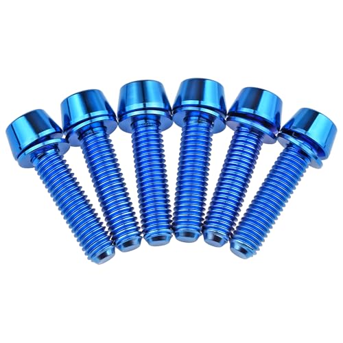 Wanyifa Titanium Ti Allen Hex M5x16 18mm Tapered Head Bolt with Washer Screw for Bicycle Stem Parts Pack of 6 (Blue, M5x18mm) - Image 4