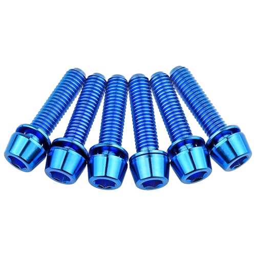 Wanyifa Titanium Ti Allen Hex M5x16 18mm Tapered Head Bolt with Washer Screw for Bicycle Stem Parts Pack of 6 (Blue, M5x18mm) - Image 5